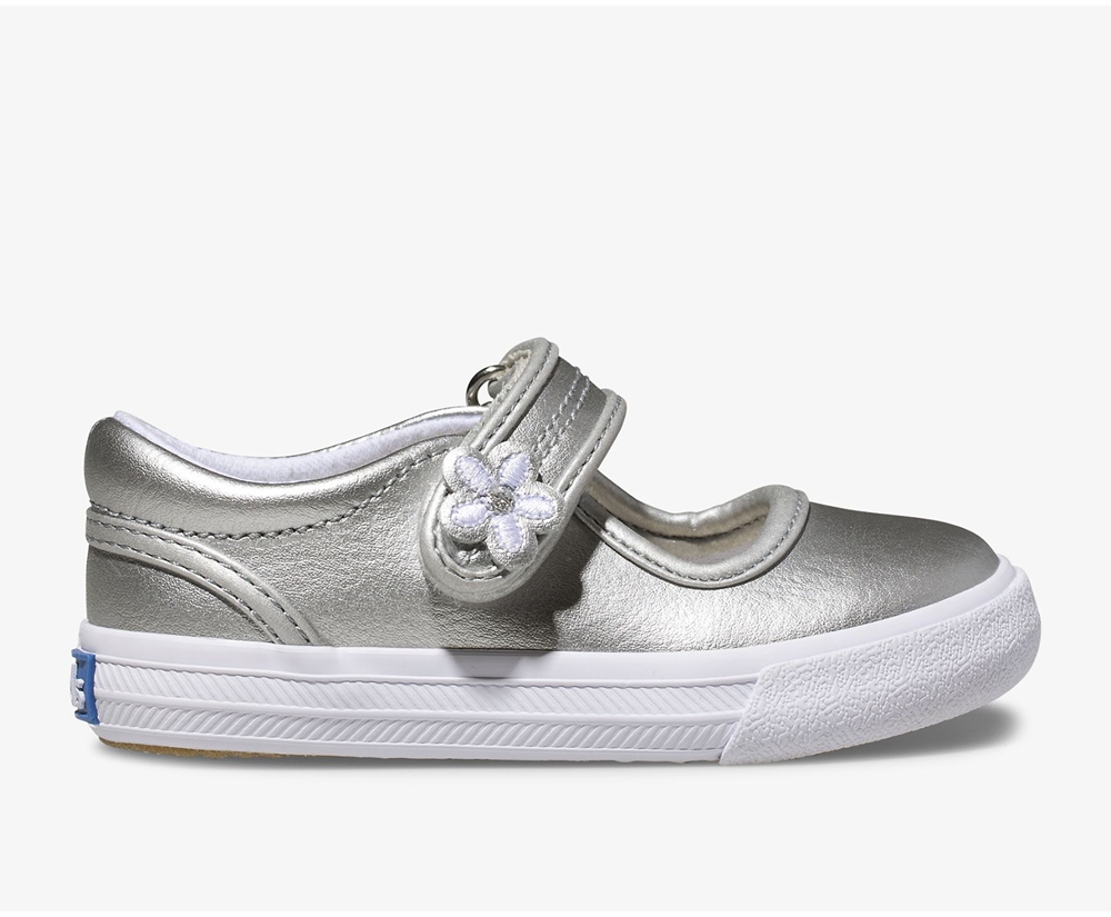 Keds Kids Slip Ons Silver - Ella Mary Jane - 810GPWLTQ